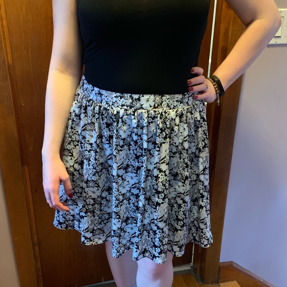 Flowing blue and black floral skirt
